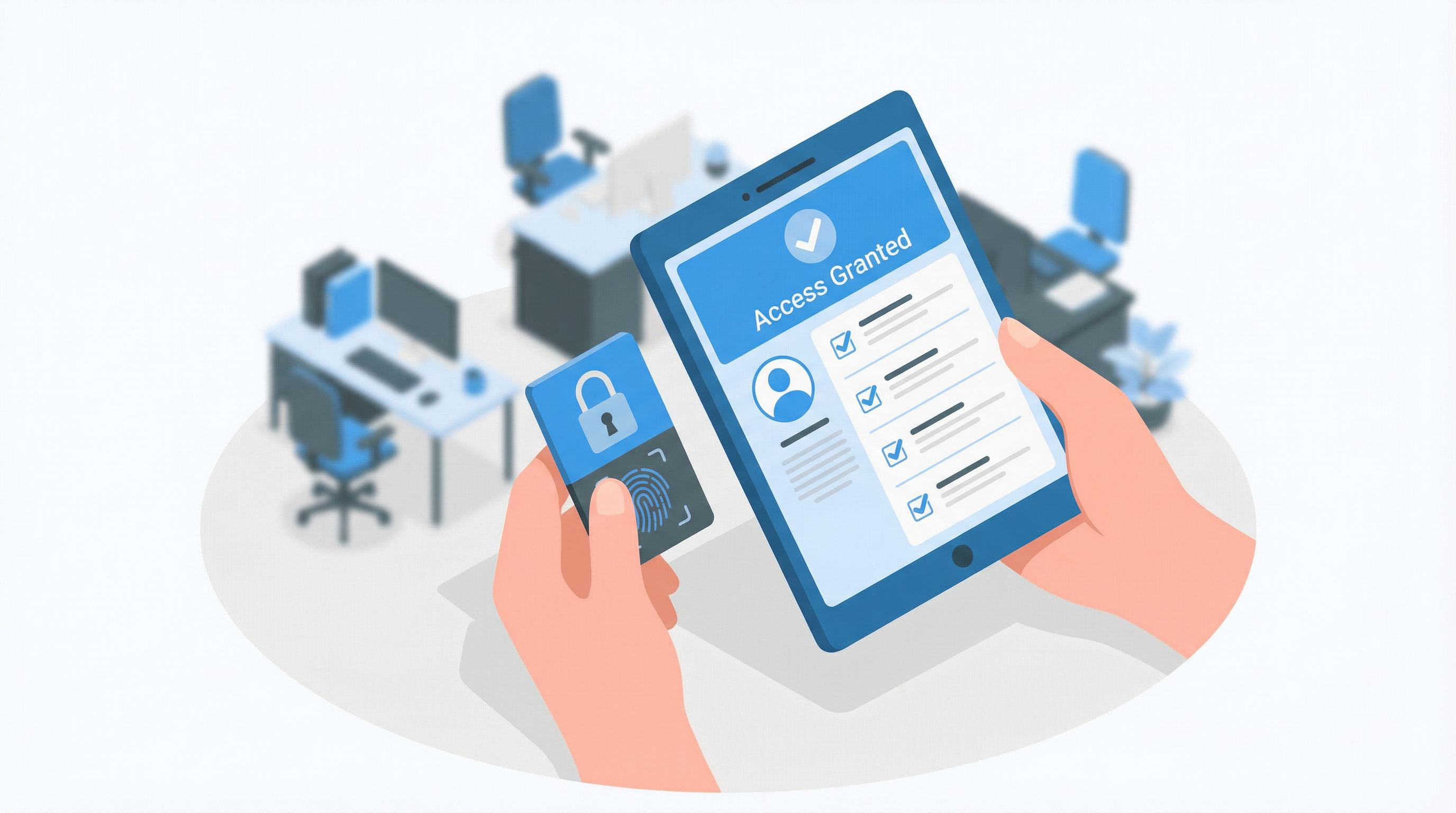 Mitarbeiter nutzt Zugangskarte als Symbol für gesteuerte Zugriffsrechte